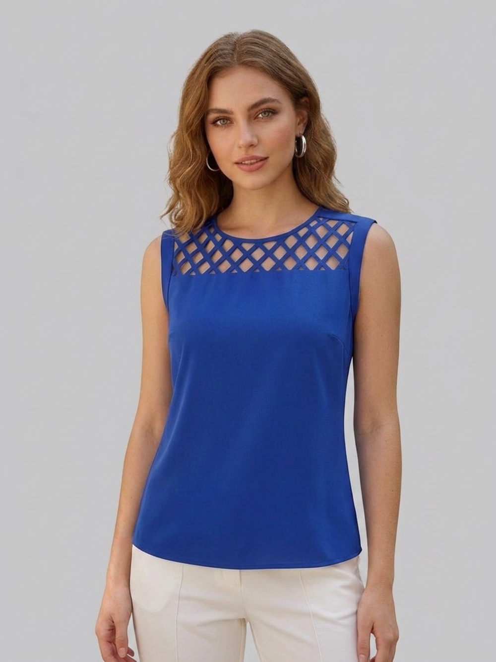 Express Royal Blue Lattice Shoulder Blouse